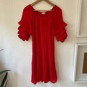 Indigo Rose Midi Dress Size Large Red  3/4 Layered Sleeve